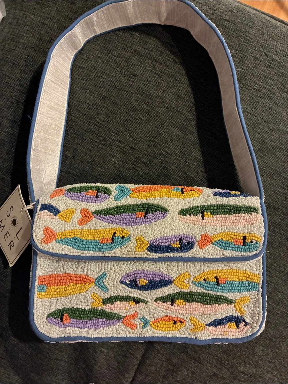Beaded Sardine Pattern Shoulder Bag — Multicolor